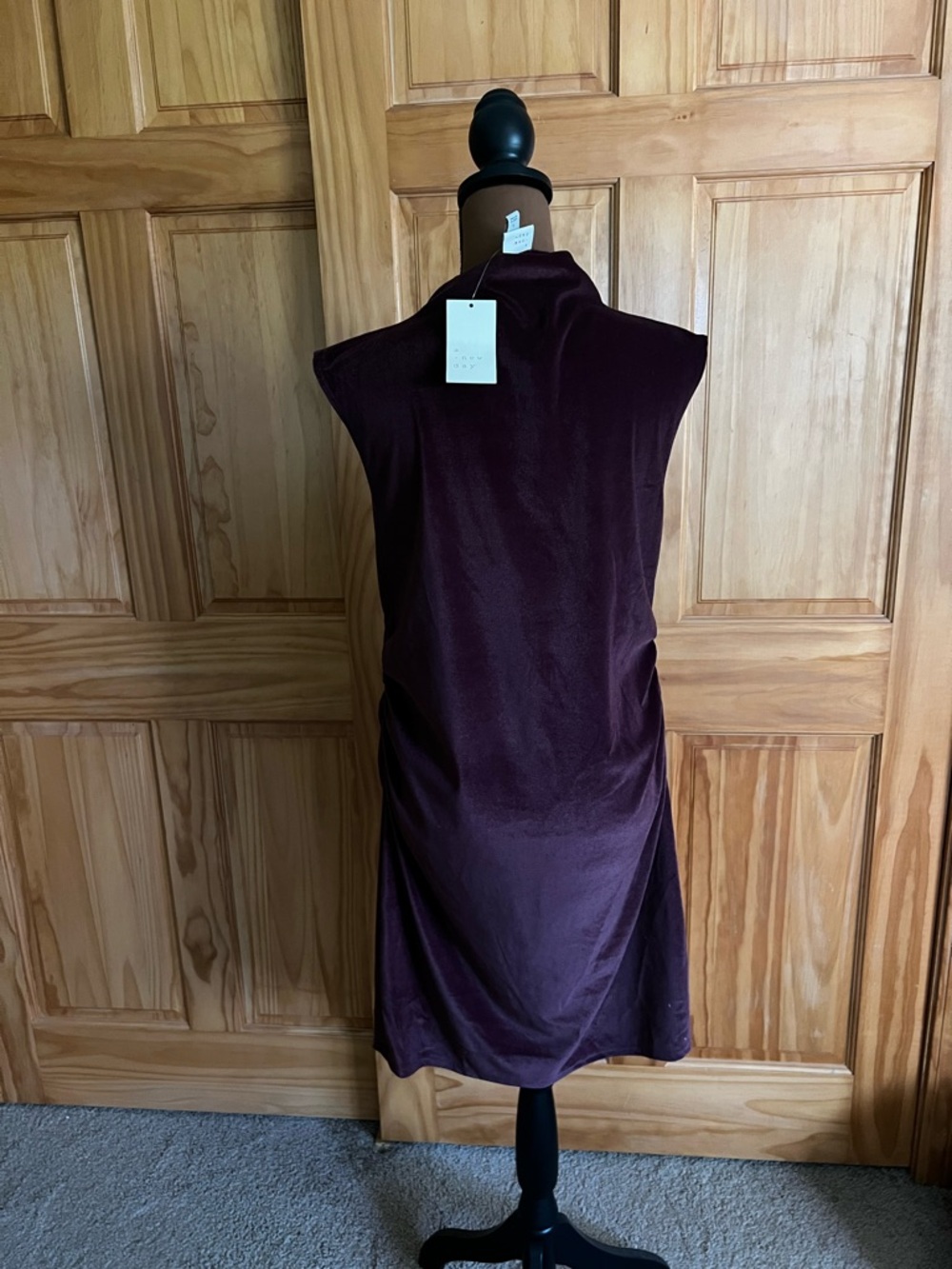 NWT a new day Sleeveless Mock-Neck Velour Midi Dress in Deep Plum